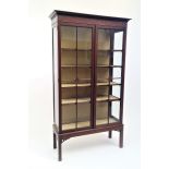 A mahogany display cabinet, early 20th century, with a pair of glazed doors on square section