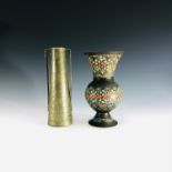 A 'Kinco' Islamic brass twin handled vase, height 23cm, and another vase 21.5cm (2).