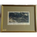 A print of Brighton pier being struck by lightning, a Victorian drawing of a lady's head and a