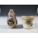A Royal Worcester pot and cover, hand painted with roses, printed mark and date marks for 1901 to