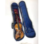 A cased viola, 15" two piece back, printed interior label inscribed 'MADE IN HUNGARY', with