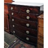 A mahogany bow front chest of drawers, 19th century, with two short and four long drawers, on