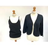 A black cashmere vest by Pure, label size UK 18, together with a black metallic cashmere cardigan
