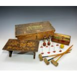 A late Victorian table croquet set with mallets, balls and hoops, in original pine box, width