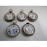 Five keyless 8 day goliath pocket watches