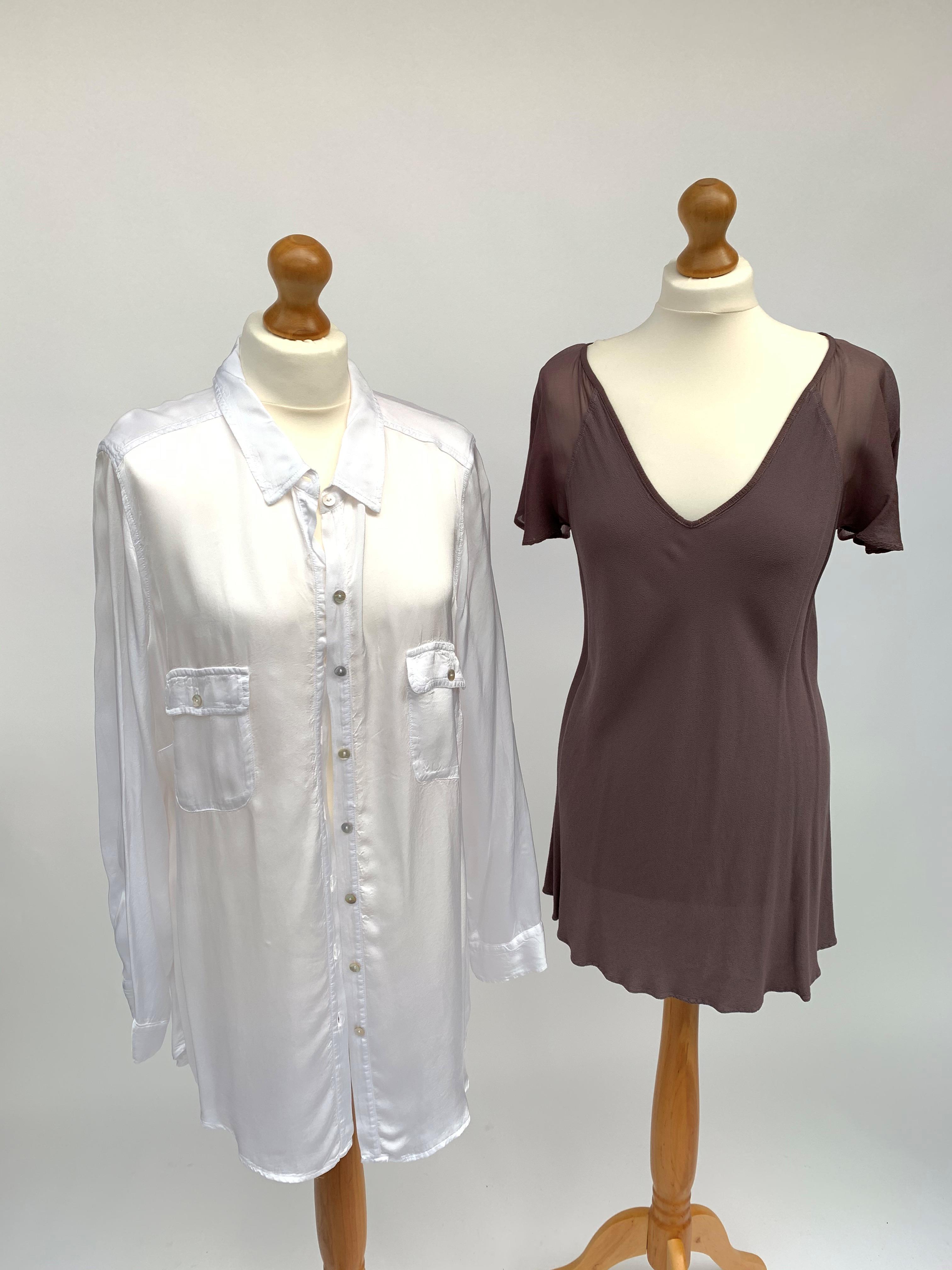 A white Ghost shirt, together with a Ghost mink brown short sleeved top, both labelled extra