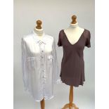 A white Ghost shirt, together with a Ghost mink brown short sleeved top, both labelled extra