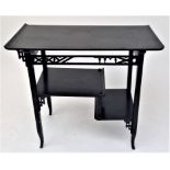 An ebonised oriental style occasional table in the style of Godwin, height 68cm, width 76cm, depth