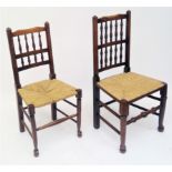 A matched set of six Lancashire spindle back dining chairs, 19th century, each with rush seats and a