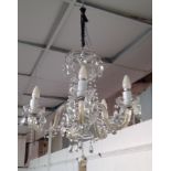 A 20th century cut glass five branch electrolier with crystal swags and drops. Height approx.