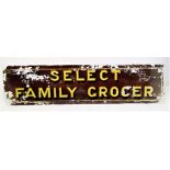 An Edwardian painted and gilt glass shop sign 'Select Family Grocer' 46.5cm x 183cm.