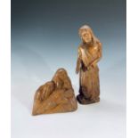An oak carving, 'Pieta', height 13cm, together with a carved walnut figure signed B.Underwood,