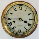 A brass wall clock, of bulkhead style, early 20th century, the dial inscribed 'Melrose', with