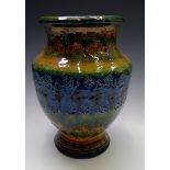 A mid-century Aldo Londi for Bitossi Italian pottery vase, the yellow, green and blue glazed body