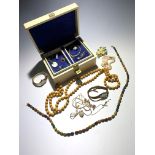 A cultured pearl necklace, costume jewellery etc.