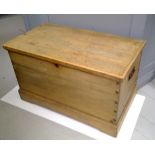 A pine blanket box. Height 57cm, width 96cm, depth 54cm.