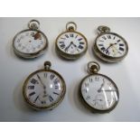 Five keyless 8 day goliath pocket watches