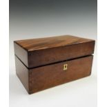 A 19th century mahogany box with brass escutcheon and fitted interior, together with contents of