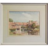 Audrey R. VAULKHARD (20th Century) River Scene with White Ducks Watercolour Signed and dated 1975 25