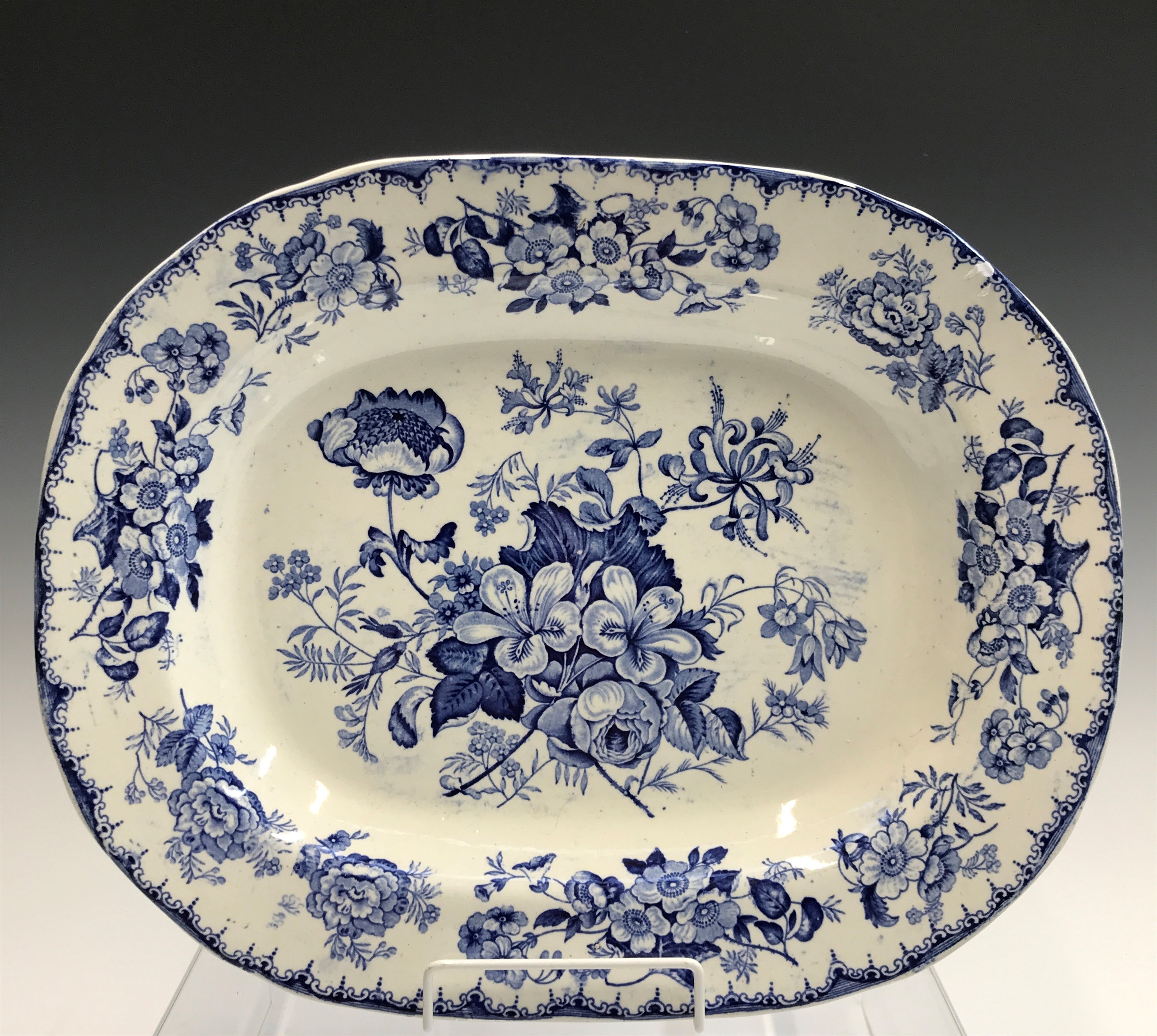 Two 19th century Cambrian blue and white platters, one printed with shells and flowers, the other - Image 3 of 4