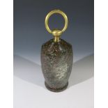 A Cornish serpentine door stop with brass loop handle. Height 23.5cm.Condition report: No cracks