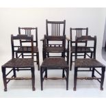 Six assorted country made dining chairs, 19th century, with entwined leather seats.