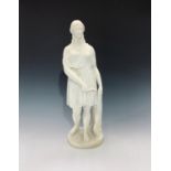 A 19th century carved marble figure of a classical maiden holding a hand scythe. Height 54cm.