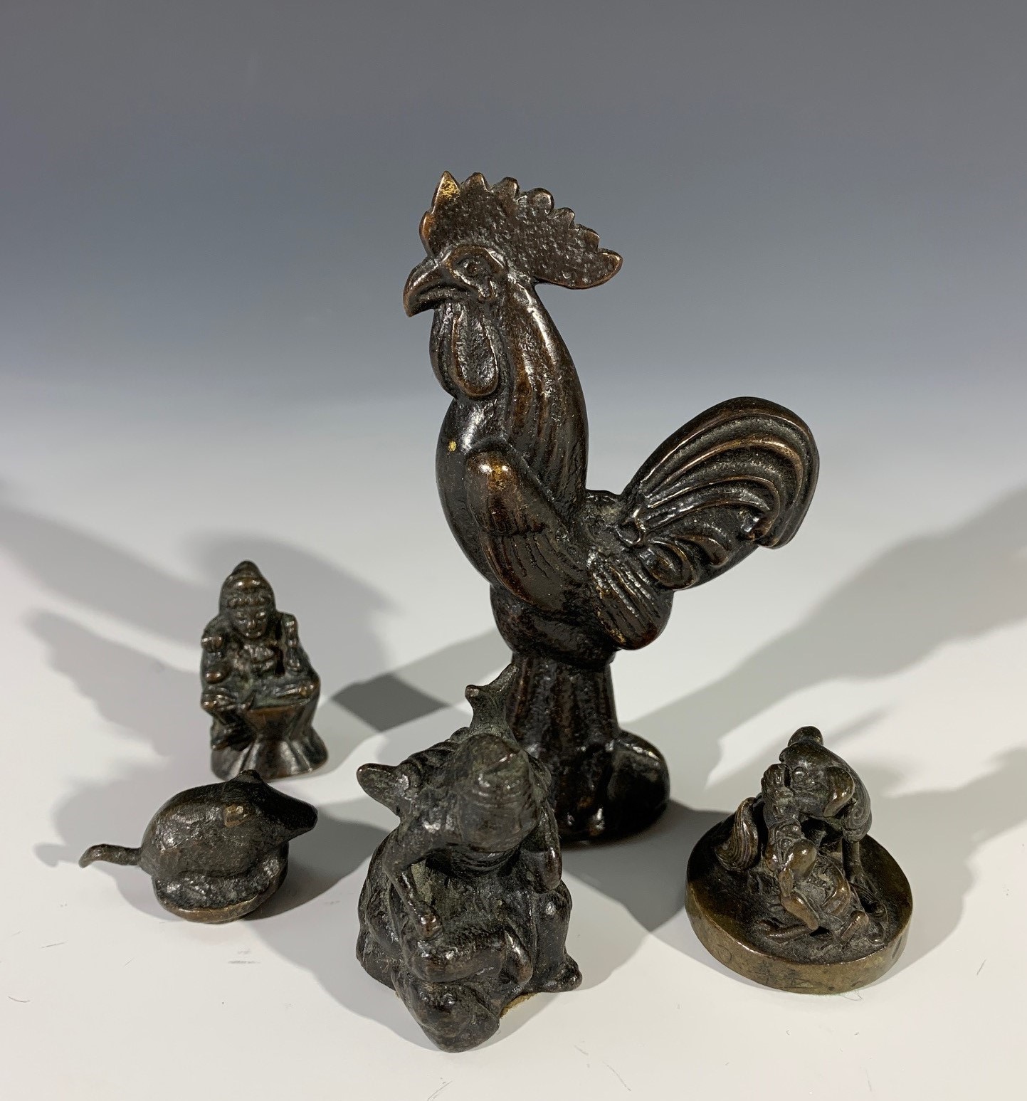 A bronze rabbit group on wooden base, and five other bronzed sculptures (6).Condition report: The - Image 4 of 5