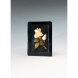 A late 19th/early 20th century Italian pietra dura panel depicting a rose, in ebonised frame. 12cm x