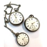 Two silver open face key wind pocket watches and a silver open face key wind fob watche
