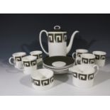 A Wedgwood Susie Cooper design 'Green Keystone' pattern coffee service comprising coffee pot, milk