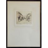 A set of three engravings, depicting a cathedral interior, signed Farrell; Boats and seagulls,