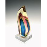 An Italian sommerso art glass sculpture of teardrop form, on integral square base. Height 26cm.