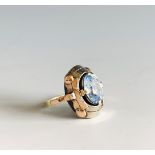 A French 14ct three colour gold ring set an aquamarine weighing over 5cts.Condition report: Ring