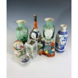 Miscellaneous Chinese and Japanese porcelain to include a famille rose brush pot, a canton jar and