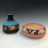 Two pices of Ute Moutain Tribe pottery retailed by Gilbert Ortega, comprising a vase signed Inez
