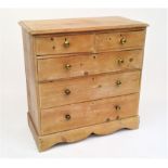 A pine chest of drawers, circa 1900-1920, with two short and three long drawers, height 97cm,
