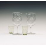 Two Powell Whitefriars glasses, blown and worked in flint glass, both approx 12.5cm high, and two