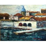 Michail SKANSI (1885-1979) Adriatic Harbour Scene Oil on canvas Signed 19.5 x 24cmCondition
