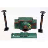 A large cast iron rainwater hopper, height 33cm, width 61cm and a cast iron lamp post door ,with a