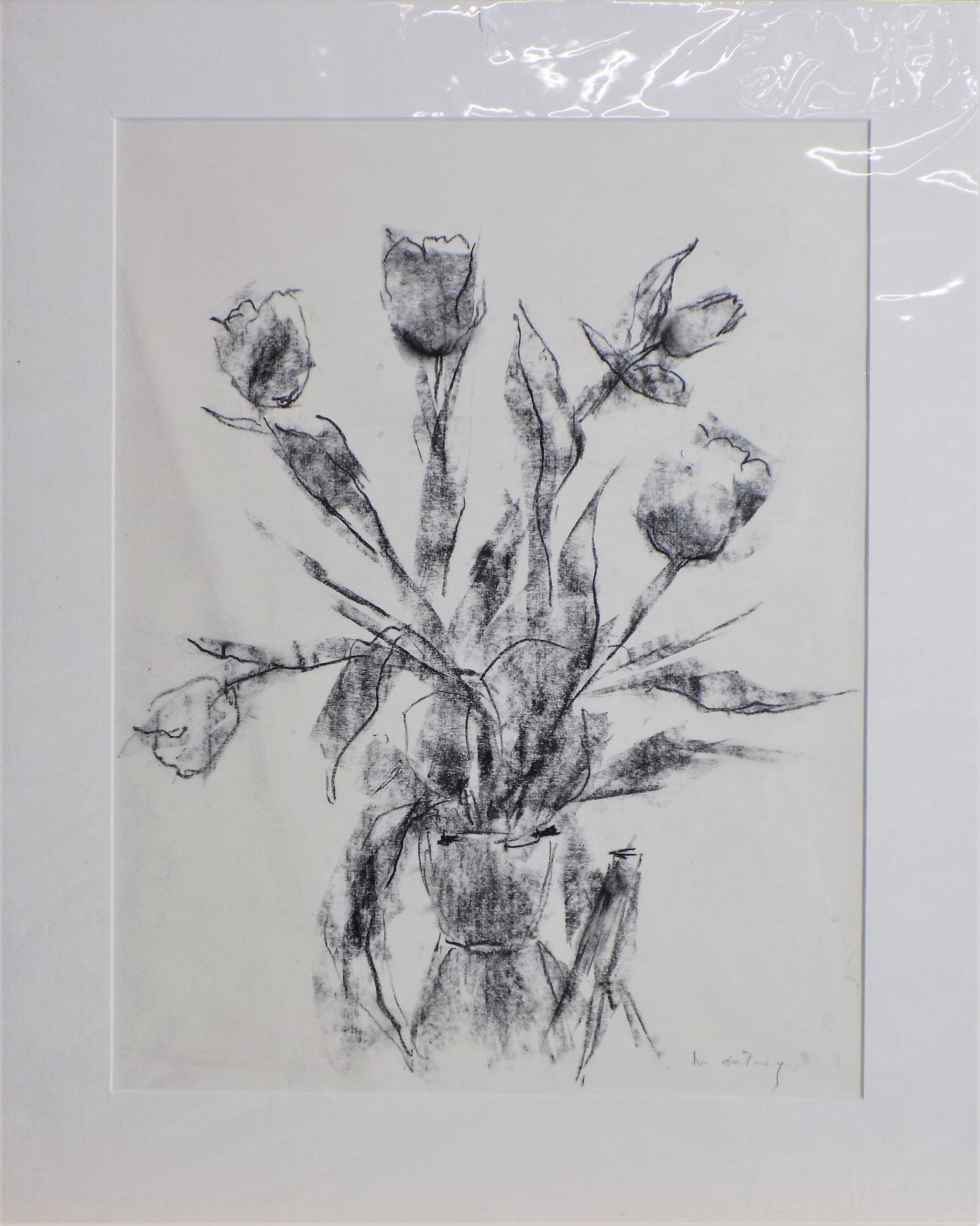 Marianne DE TREY (1913-2016) Floral Still Life Charcoal Signed 39 x 30cm (paper size)Condition