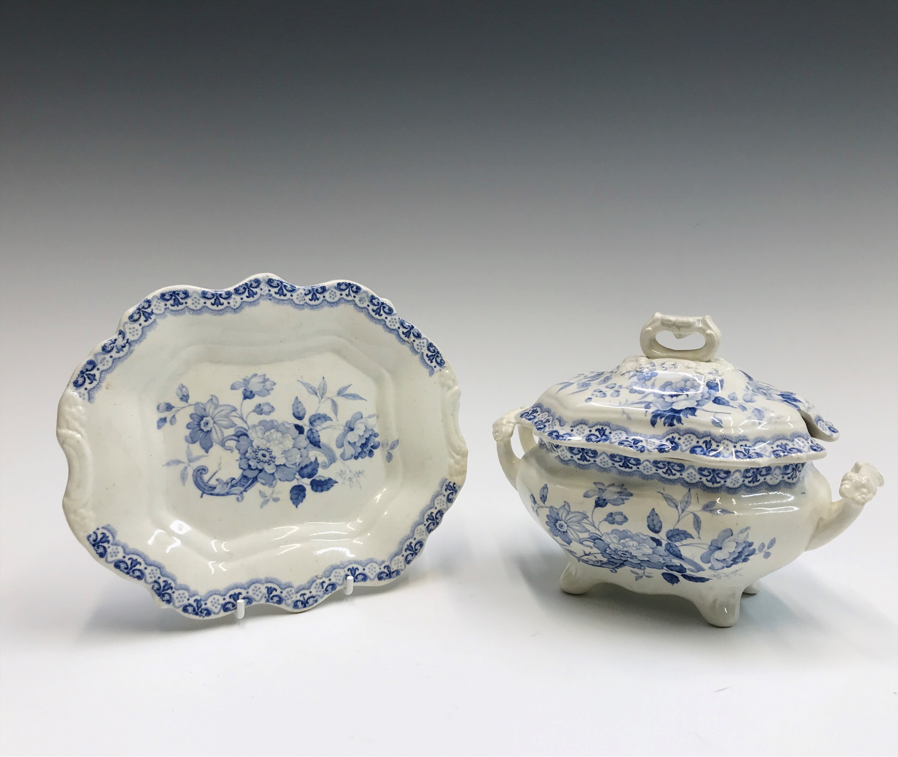 Two 19th century Cambrian blue and white platters, one printed with shells and flowers, the other - Image 4 of 4