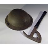 WWII period RAF emergency escape axe with rubber handle, inscribed 'PATENT NO. 515767/TESTED TO 20,