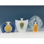 Three miniature Lalique Art Deco design scent bottles with contents, 'Ondines', ' Sylphide' and ''
