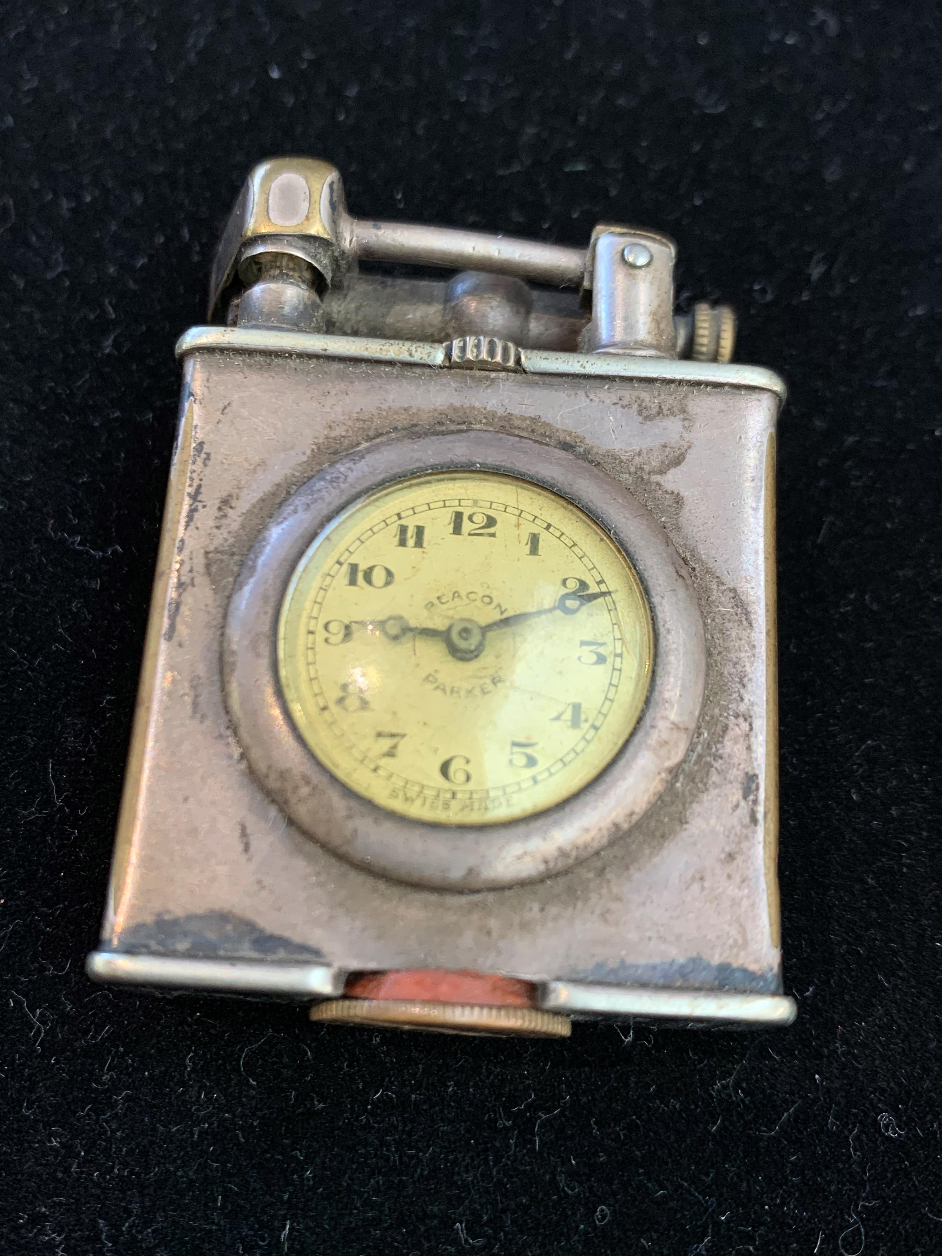 A Parker Beacon Dunhill silver plated lighter/pocket watch maximum height 47mmCondition report: - Image 2 of 6