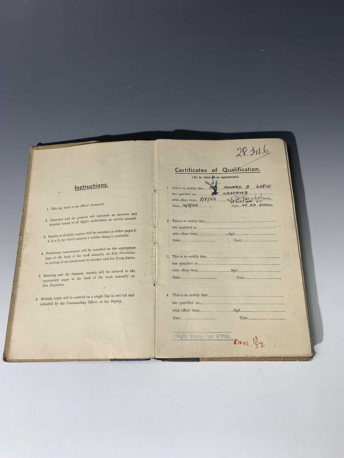 W.W.II BOMBER COMMAND "Observer's & Air Gunner's Flying Log Book." Sergeant B. Howard, flying - Image 24 of 24