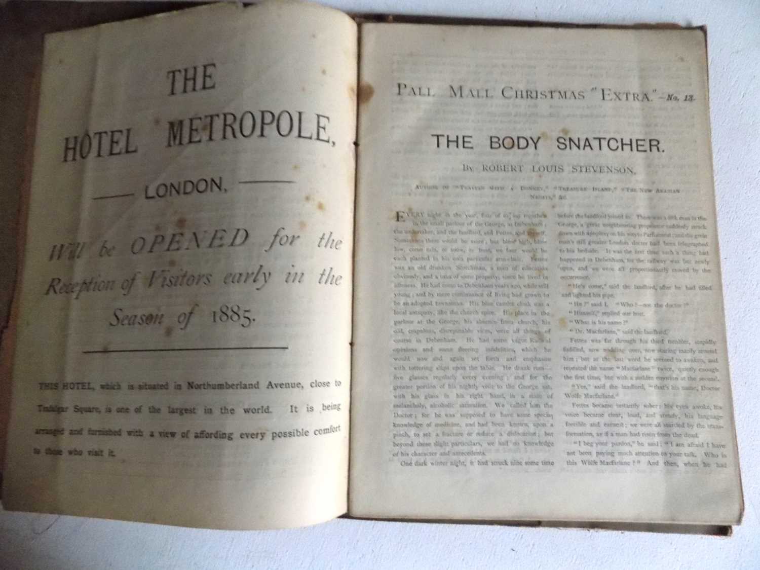 ROBERT LOUIS STEVENSON. "The Body Snatcher." the first publication. Pall Mall Christmas "Extra".