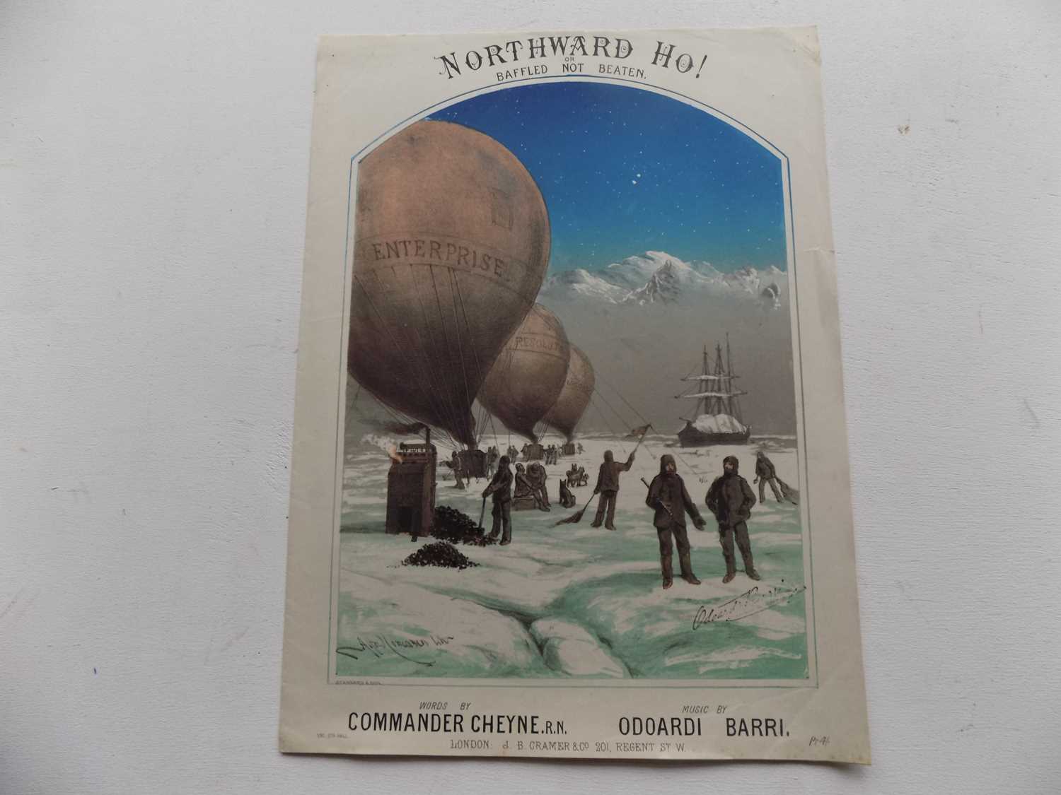 MUSIC COVER. Very rare colour printed lithograph "Northward Ho!, or Baffled Not Beaten." by Alfred