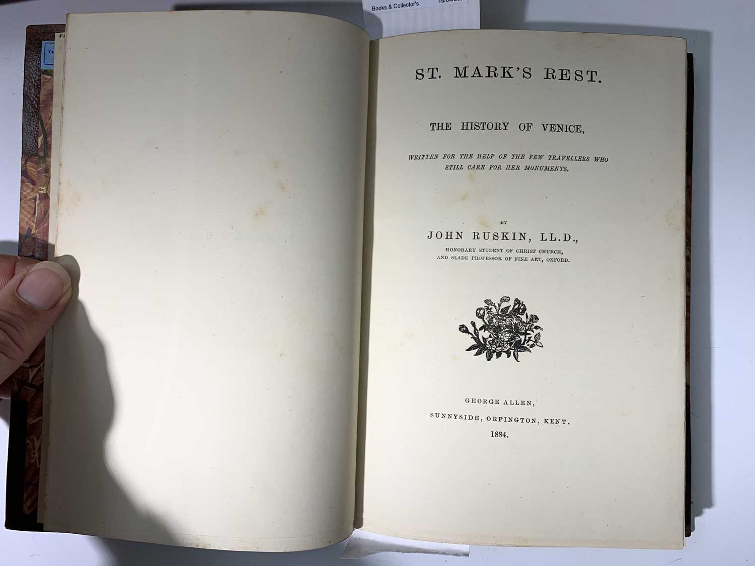 JOHN RUSKIN. "Works." 15 Vols unnumbered, contempory 1/2 Morocco gilt by Stoakley, 1887 - 1892 vg; - Image 5 of 14