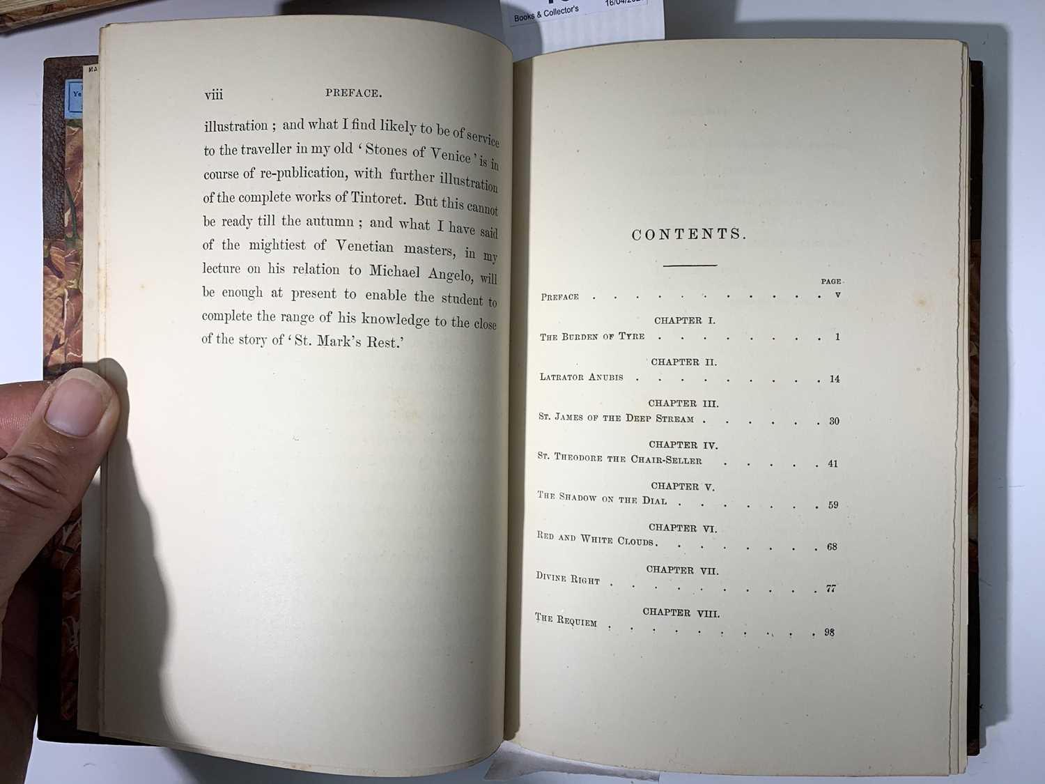 JOHN RUSKIN. "Works." 15 Vols unnumbered, contempory 1/2 Morocco gilt by Stoakley, 1887 - 1892 vg; - Image 4 of 14